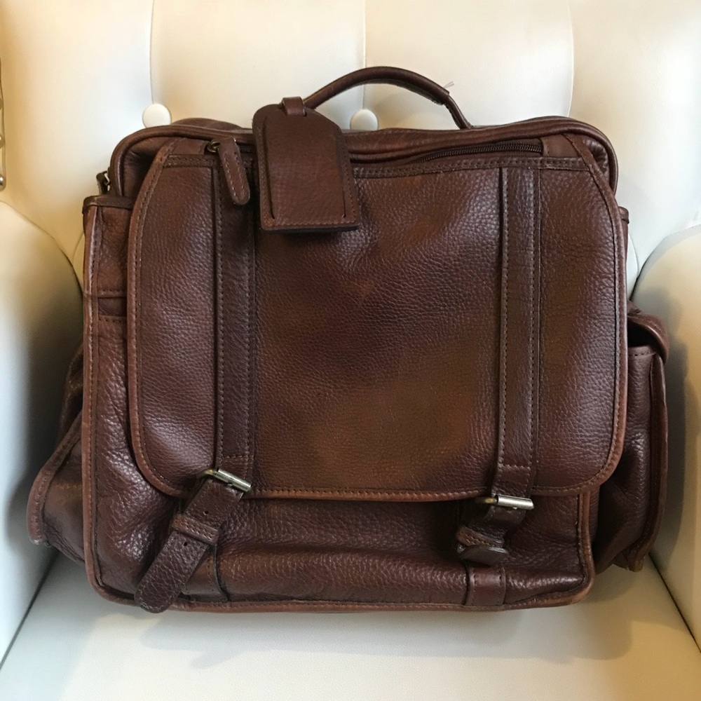 Allen Edmonds Brown Double-Flap Leather Backpack